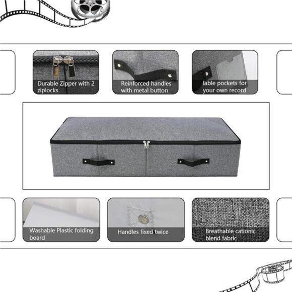Foldable Fabric Sturdy Under Bed Storage Box with 6 Handles, Zipper Lid - Picture 5 of 8